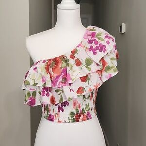 Abercrombie & Fitch Drama Asymmetrical 1 Shoulder Top M Floral Ruffle M